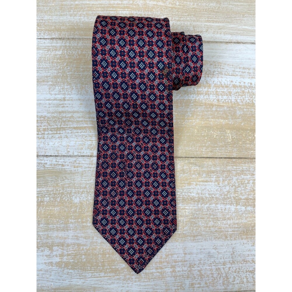 Brooks Brothers Makers Mens All Silk Tie Red & Blue Geometric READ